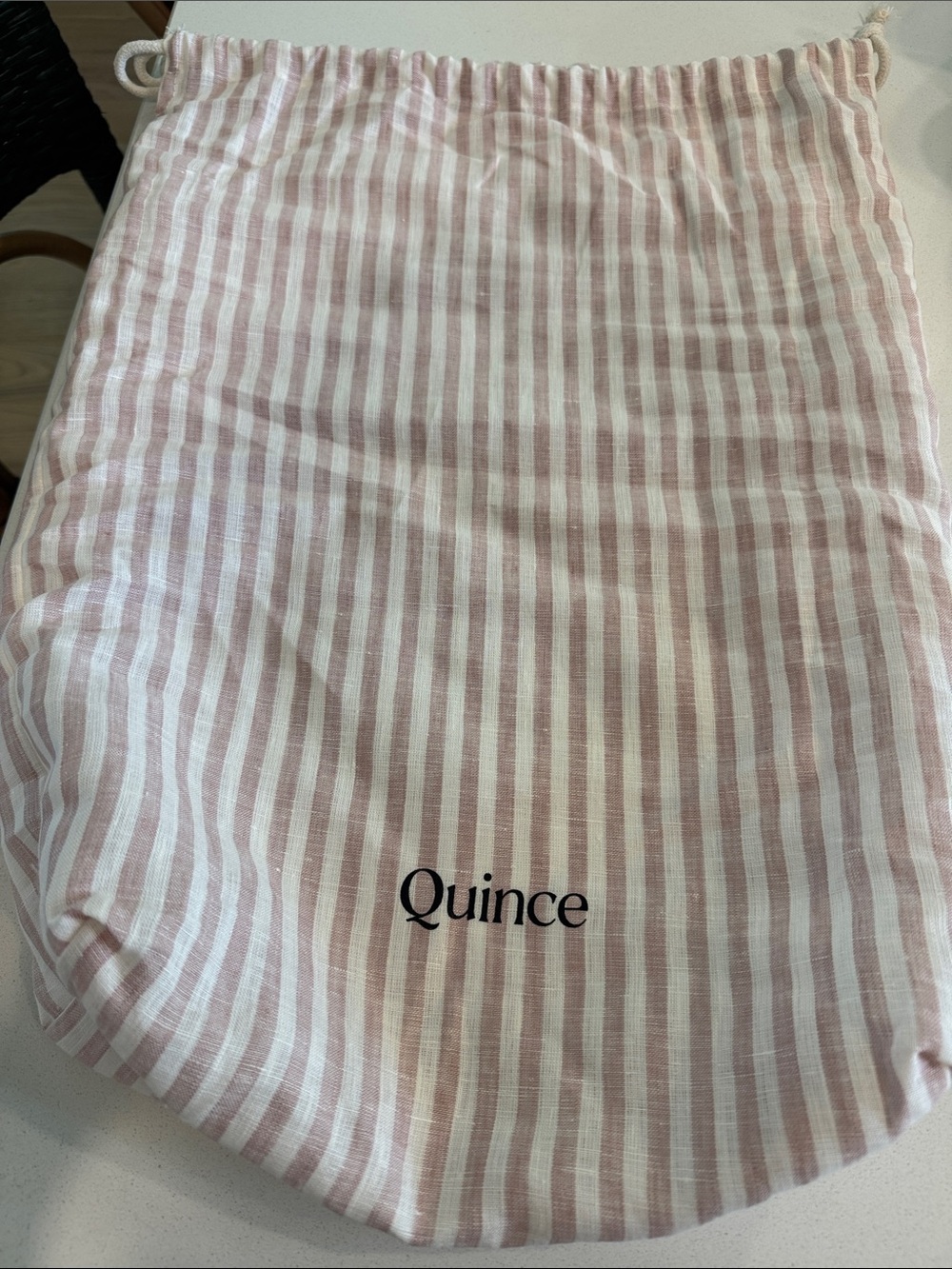 Quince Pink and White Striped Drawstring Pouch